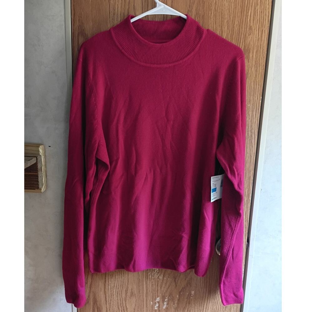 NWT Fuchsia Pink Mock Neck Sweater XL Soft Fine Knit Long Sleeve Cozy Pullover